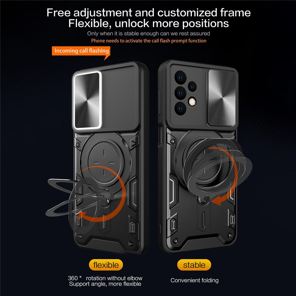 Samsung Galaxy A23 4G / A23 5G (Global Version) Skjutbart Kameralock Fallsäkert Skal Roterande Stöd PC+TPU mobilskal