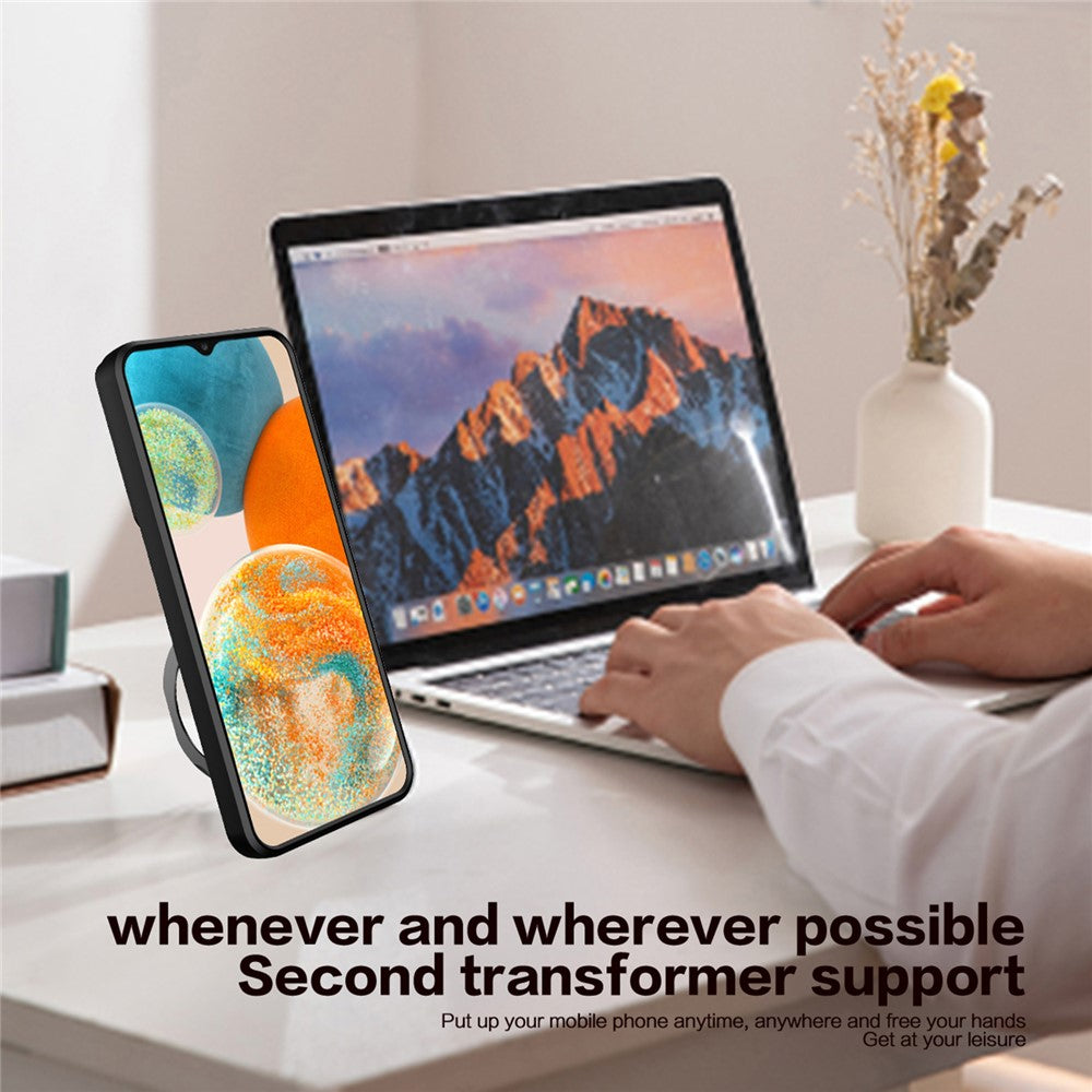 For Samsung Galaxy A23 4G / A23 5G (Global Version) Slide Camera Lid Drop-proof Case Rotating Kickstand PC+TPU Phone Cover