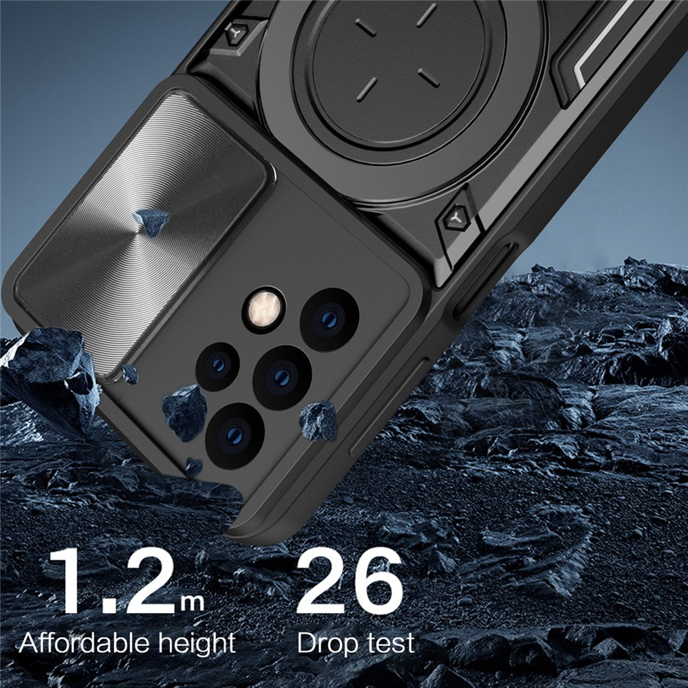 For Samsung Galaxy A23 4G / A23 5G (Global Version) Slide Camera Lid Drop-proof Case Rotating Kickstand PC+TPU Phone Cover