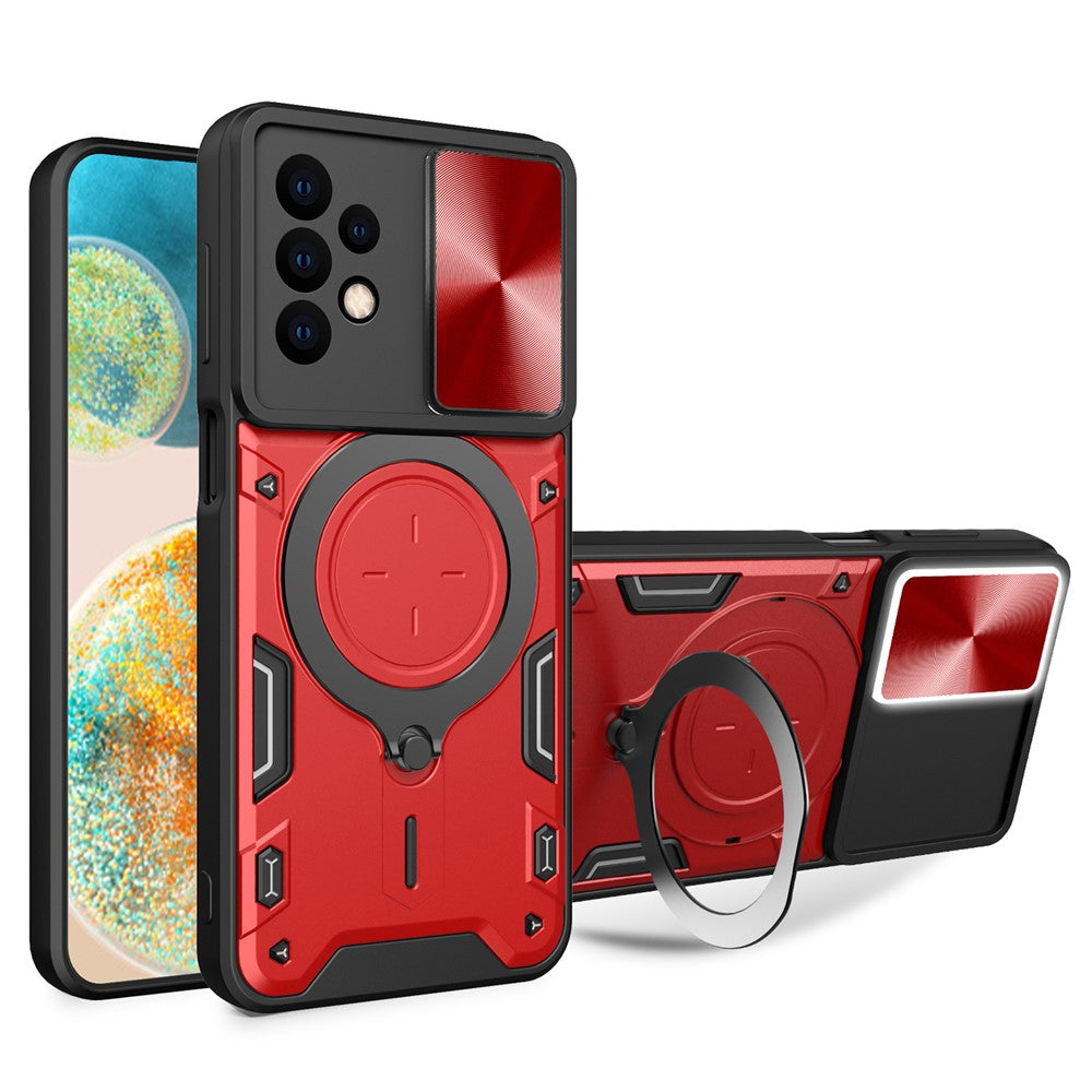For Samsung Galaxy A23 4G / A23 5G (Global Version) Slide Camera Lid Drop-proof Case Rotating Kickstand PC+TPU Phone Cover