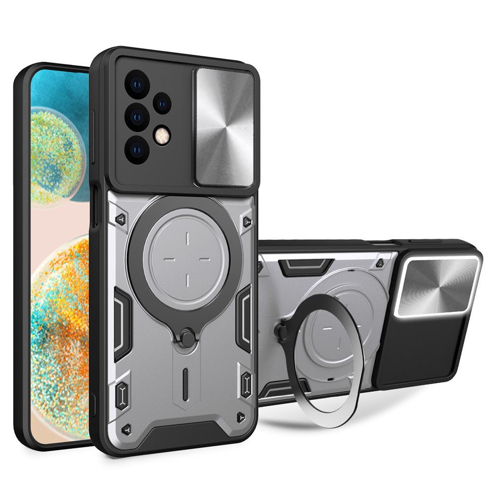 Samsung Galaxy A23 4G / A23 5G (Global Version) Skjutbart Kameralock Fallsäkert Skal Roterande Stöd PC+TPU mobilskal