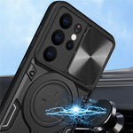 For Samsung Galaxy S21 Ultra 5G Rotatable Kickstand PC+TPU Phone Case Slide Camera Lid Shockproof Cover