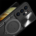 For Samsung Galaxy S21 Ultra 5G Rotatable Kickstand PC+TPU Phone Case Slide Camera Lid Shockproof Cover