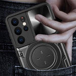For Samsung Galaxy S21 Ultra 5G Rotatable Kickstand PC+TPU Phone Case Slide Camera Lid Shockproof Cover