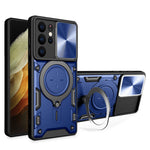 For Samsung Galaxy S21 Ultra 5G Rotatable Kickstand PC+TPU Phone Case Slide Camera Lid Shockproof Cover