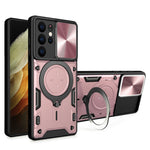 For Samsung Galaxy S21 Ultra 5G Rotatable Kickstand PC+TPU Phone Case Slide Camera Lid Shockproof Cover