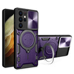 For Samsung Galaxy S21 Ultra 5G Rotatable Kickstand PC+TPU Phone Case Slide Camera Lid Shockproof Cover