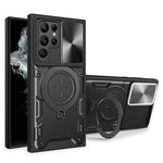 Samsung Galaxy S22 Ultra 5G Roterbart Stativ Mobilskal Stötsäkert PC+TPU-skydd med Skjutbart Kameralock