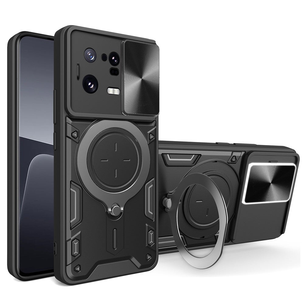 For Xiaomi 13 Pro 5G Phone Case Rotatable Kickstand PC+TPU Cover with Slide Camera Lid