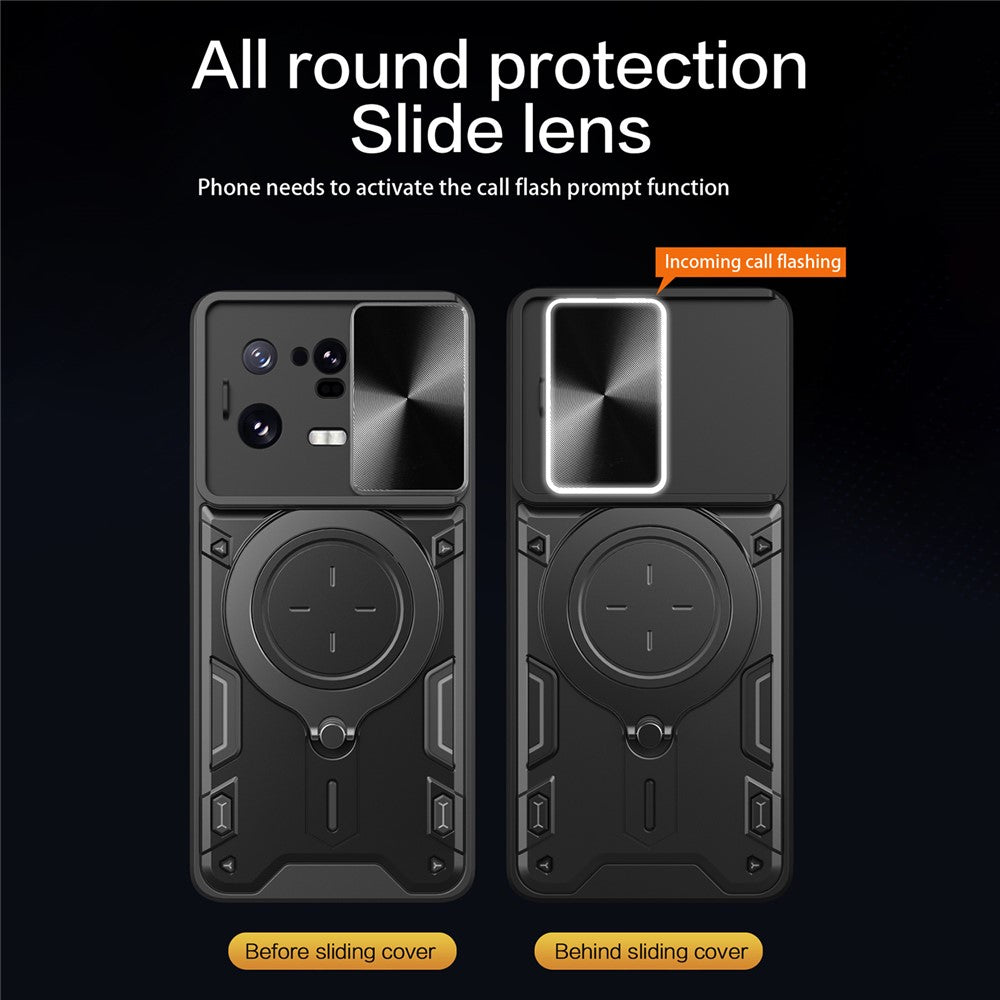 For Xiaomi 13 Pro 5G Phone Case Rotatable Kickstand PC+TPU Cover with Slide Camera Lid