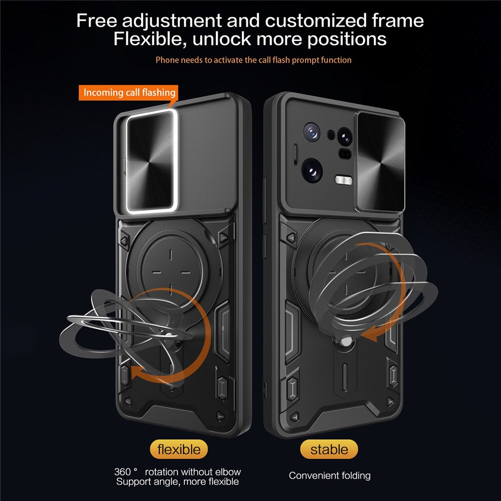 For Xiaomi 13 Pro 5G Phone Case Rotatable Kickstand PC+TPU Cover with Slide Camera Lid