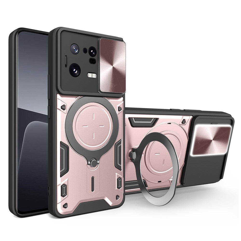 For Xiaomi 13 Pro 5G Phone Case Rotatable Kickstand PC+TPU Cover with Slide Camera Lid