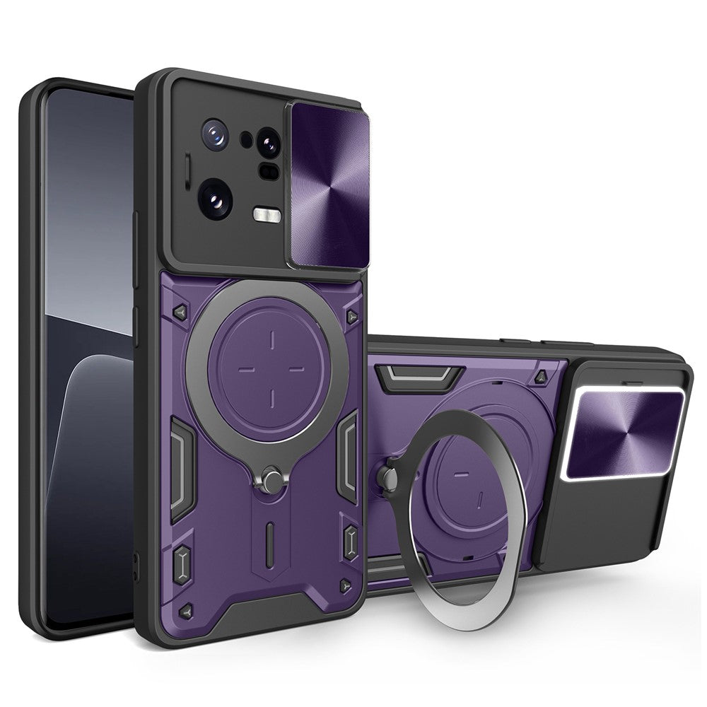 For Xiaomi 13 Pro 5G Phone Case Rotatable Kickstand PC+TPU Cover with Slide Camera Lid