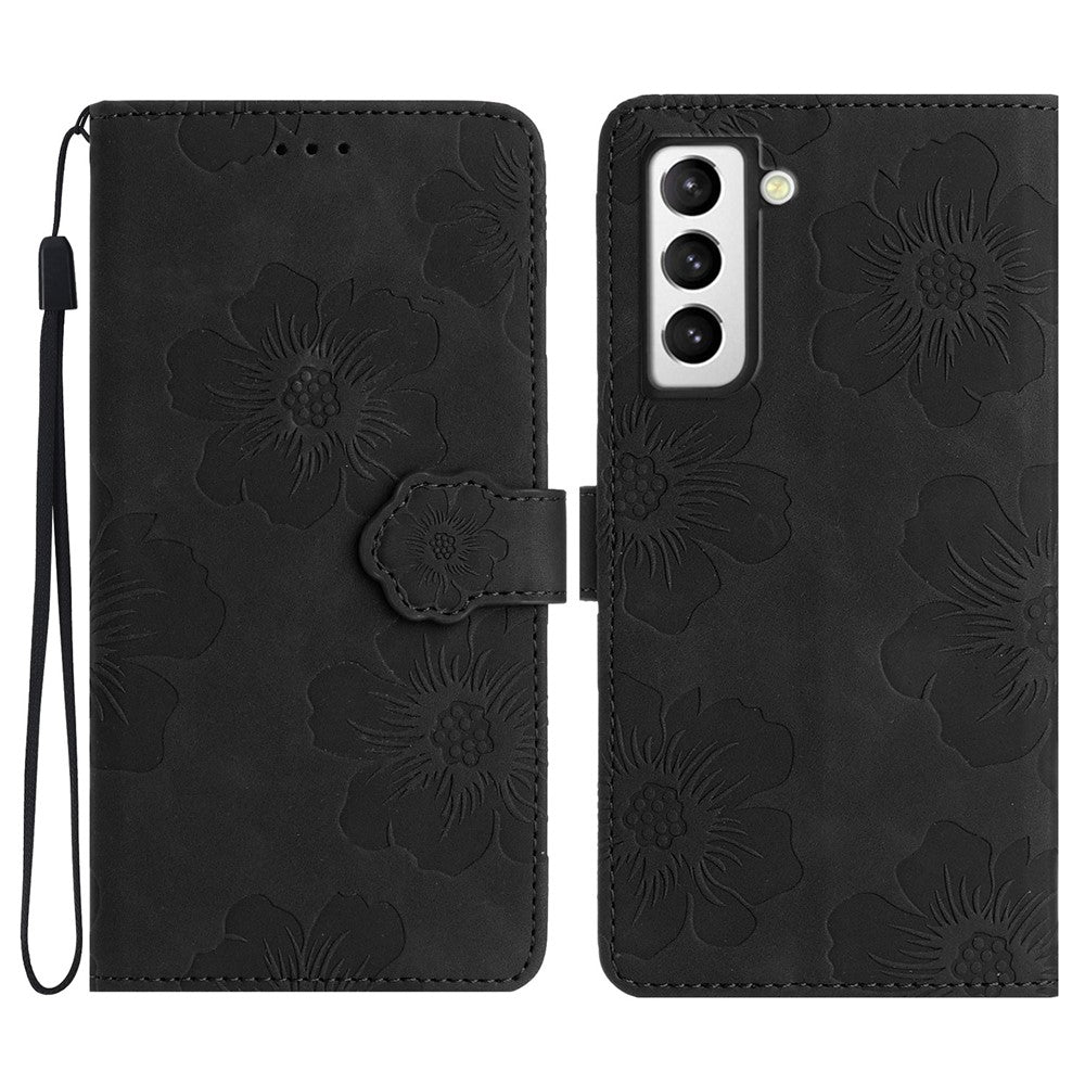 For Samsung Galaxy S22+ 5G Flowers Imprinted Leather Phone Case Stand Wallet Protective Cover