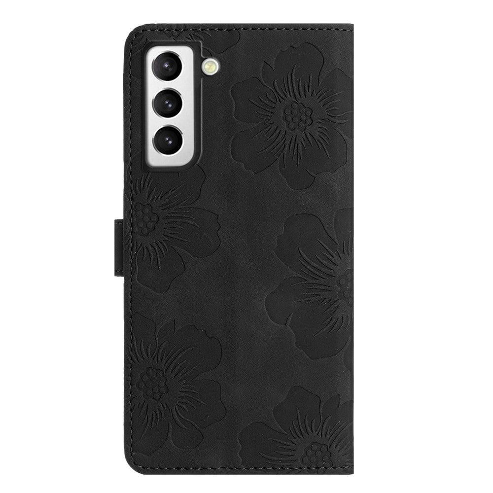 For Samsung Galaxy S22+ 5G Flowers Imprinted Leather Phone Case Stand Wallet Protective Cover