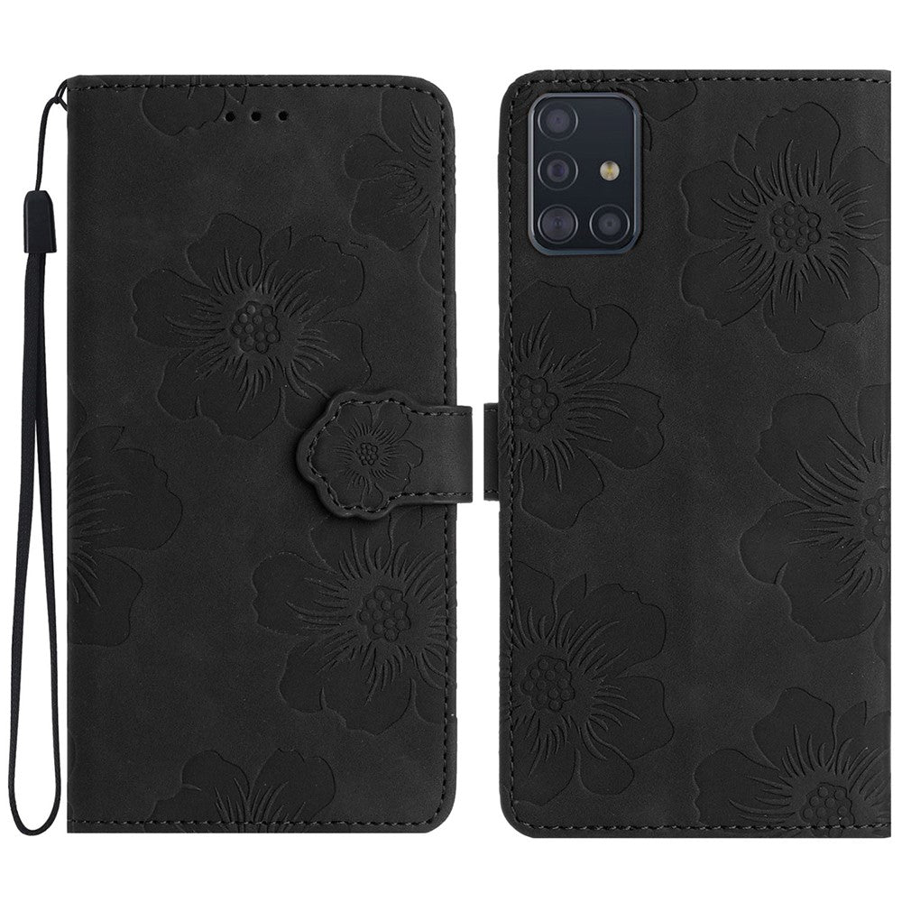 Pungcover til Samsung Galaxy A51 4G SM-A515 med blomstermønster og stativ i PU-læder