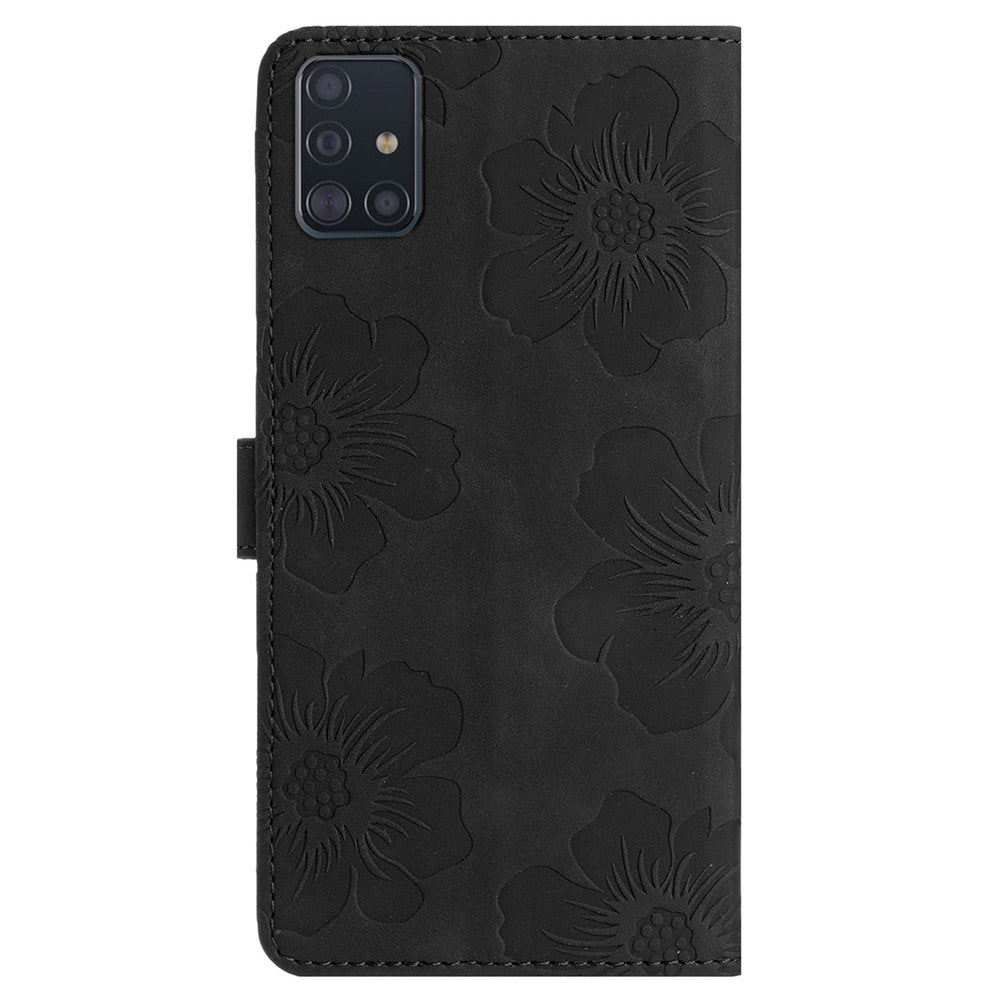 Pungcover til Samsung Galaxy A51 4G SM-A515 med blomstermønster og stativ i PU-læder
