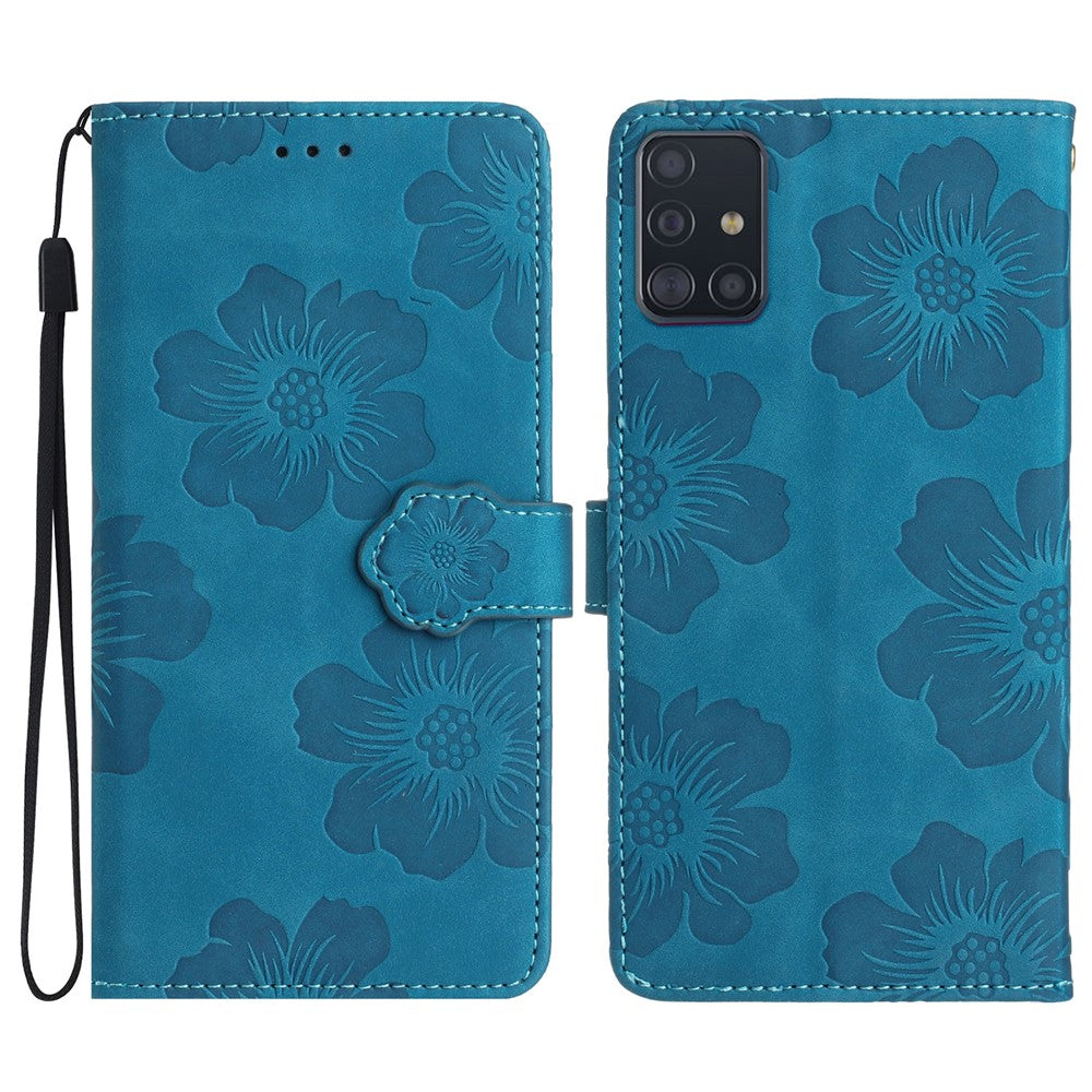 Pungcover til Samsung Galaxy A51 4G SM-A515 med blomstermønster og stativ i PU-læder