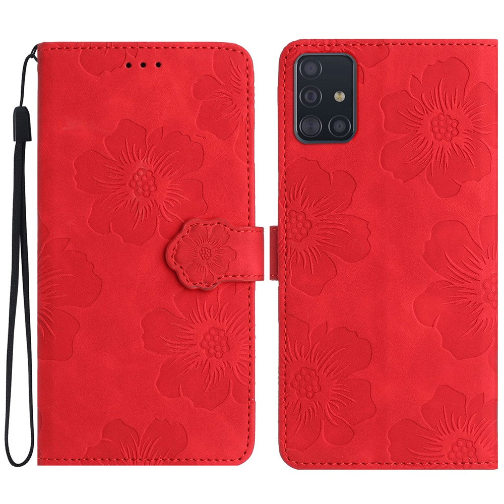 Pungcover til Samsung Galaxy A51 4G SM-A515 med blomstermønster og stativ i PU-læder