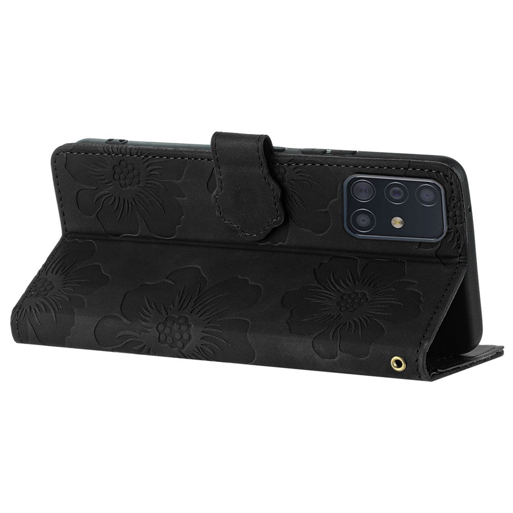 Til Samsung Galaxy A71 4G SM-A715 Blomsterpræget Telefoncover Læderetui med Standpung
