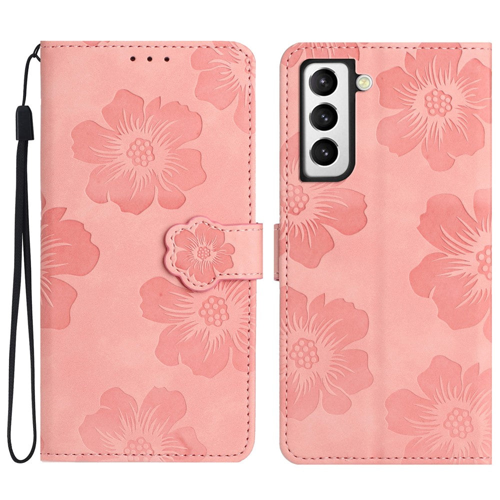 For Samsung Galaxy S21+ 5G Wallet Phone Cover PU Leather Shell Stand Flowers Imprinted Phone Case