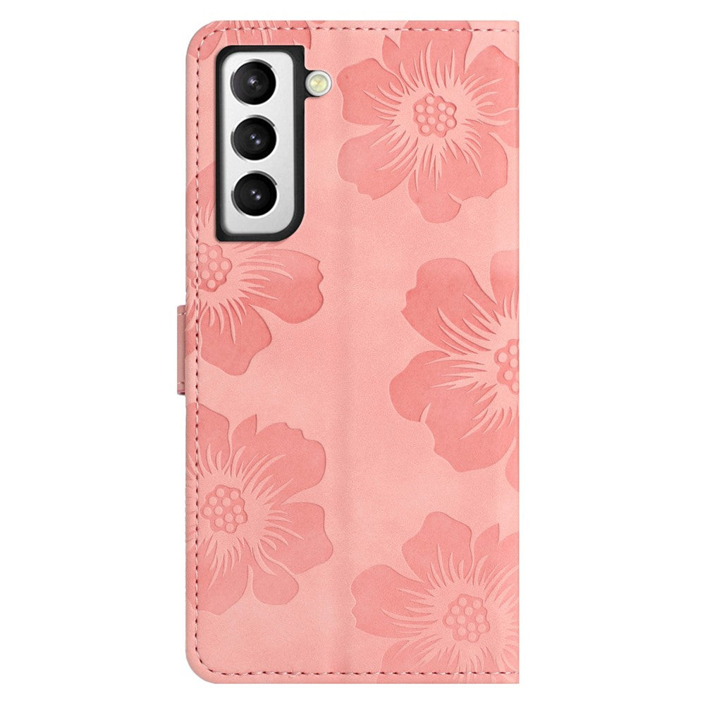 Samsung Galaxy S21+ 5G-pungetui i PU-læder med stativ, blomster, præget mobilcover
