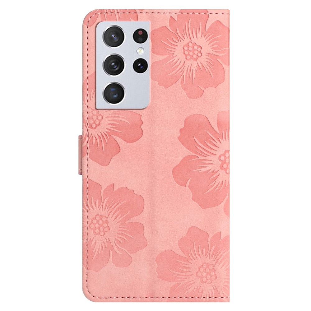 Mobilmobilskal till Samsung Galaxy S21 Ultra 5G, stativ med blommor och plånboksfodral i PU-läder