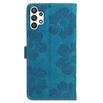 Til Samsung Galaxy A13 4G Anti-fingeraftryk Telefoncover Stativ Prægede Blomster PU Læder Etui Skal