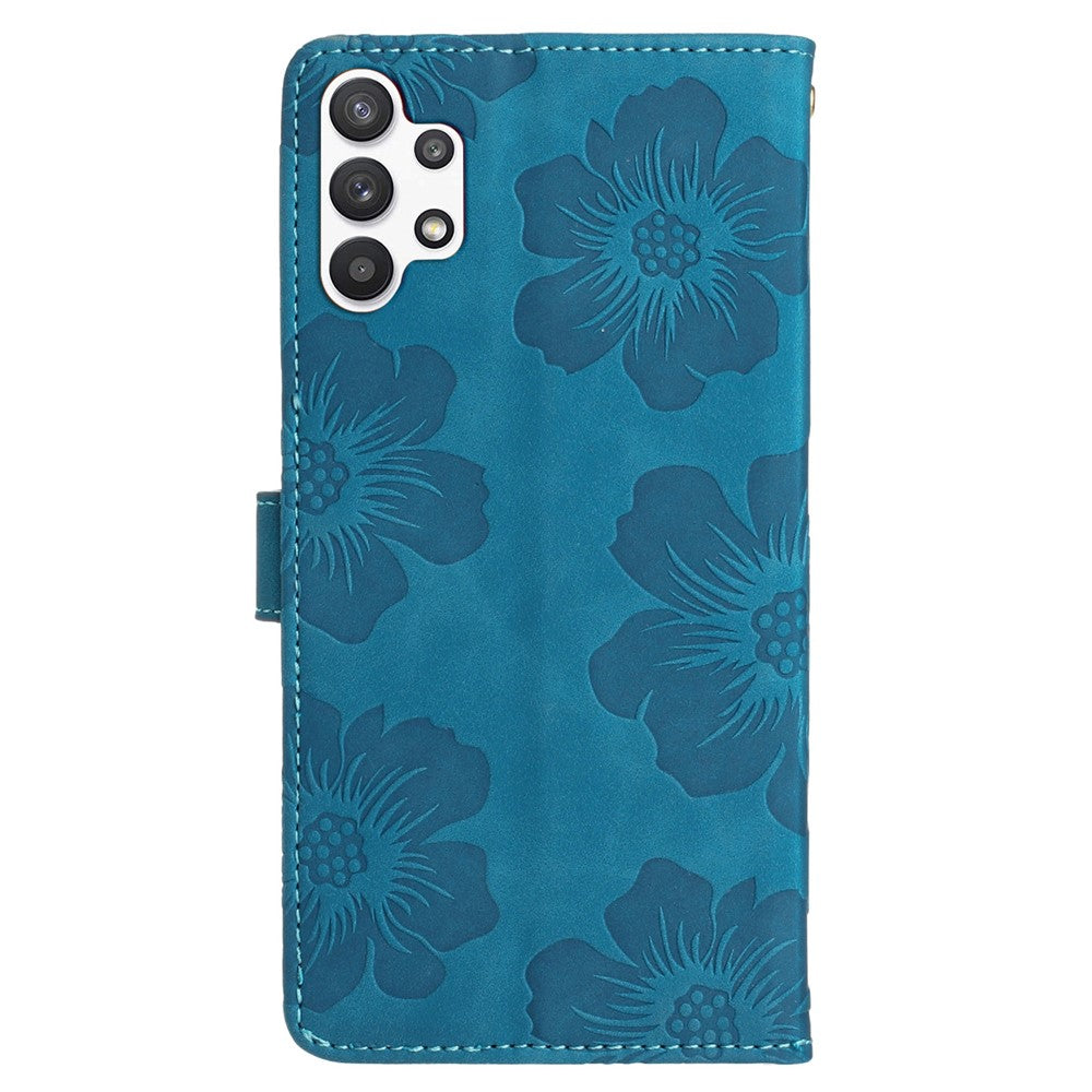 Til Samsung Galaxy A13 4G Anti-fingeraftryk Telefoncover Stativ Prægede Blomster PU Læder Etui Skal
