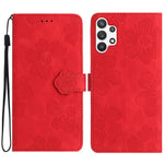 Til Samsung Galaxy A13 4G Anti-fingeraftryk Telefoncover Stativ Prægede Blomster PU Læder Etui Skal