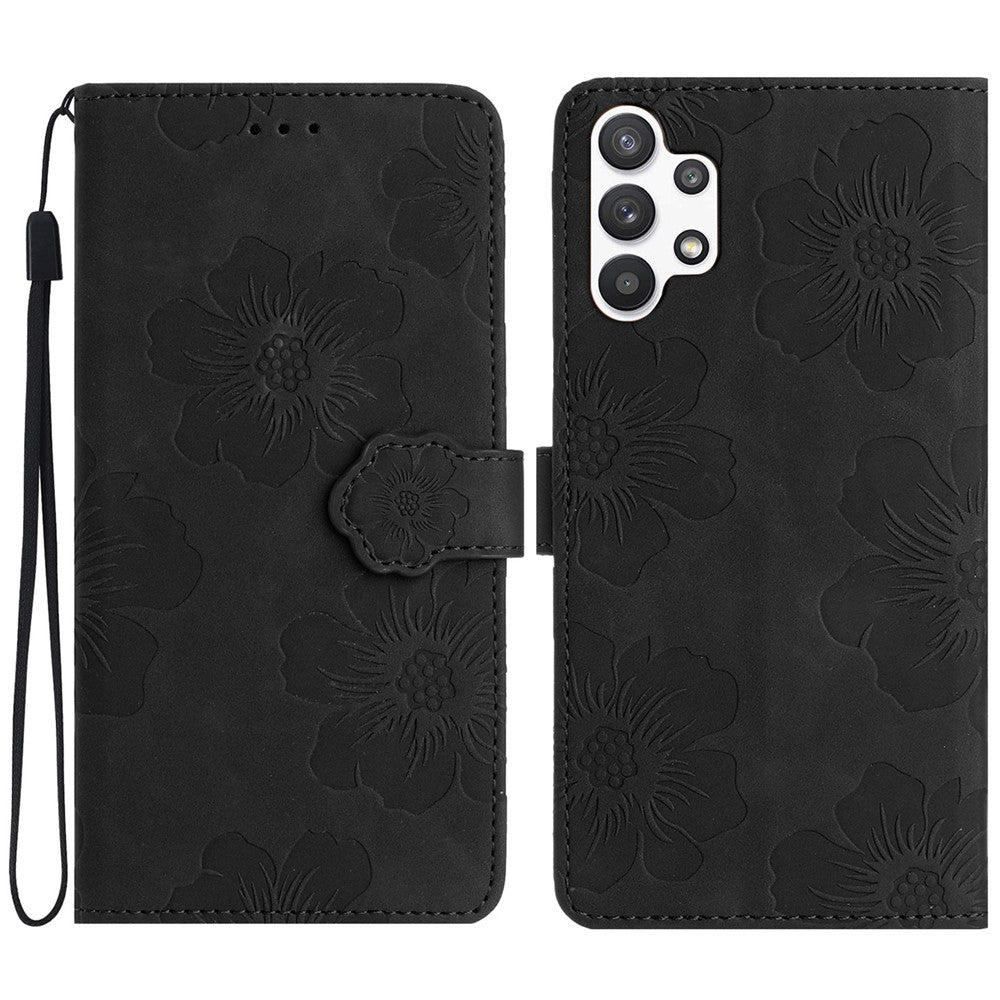 Til Samsung Galaxy A13 4G Anti-fingeraftryk Telefoncover Stativ Prægede Blomster PU Læder Etui Skal