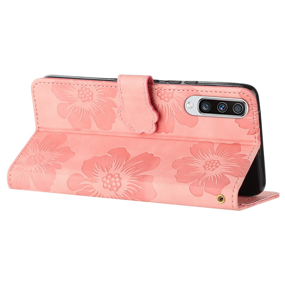 Til Samsung Galaxy A50 / A50s / A30s Blomster præget læder telefoncover pung stativ etui med strop