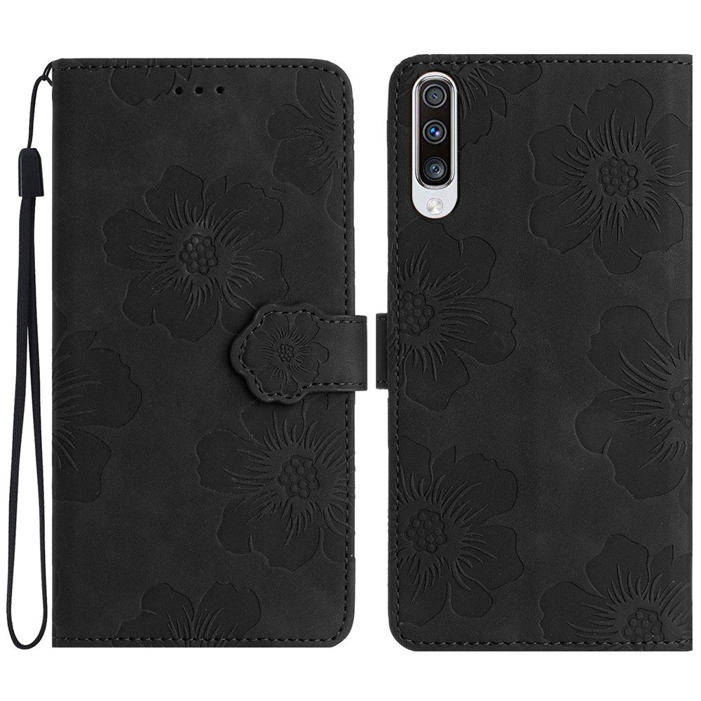 Til Samsung Galaxy A50 / A50s / A30s Blomster præget læder telefoncover pung stativ etui med strop