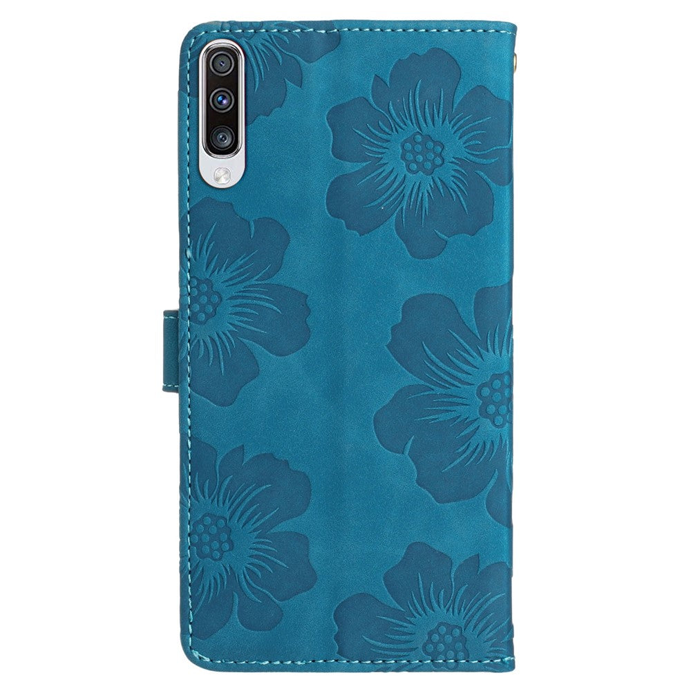 Til Samsung Galaxy A70 Blomster præget, anti-fingeraftryk, med stander, læder etui, pung telefoncover