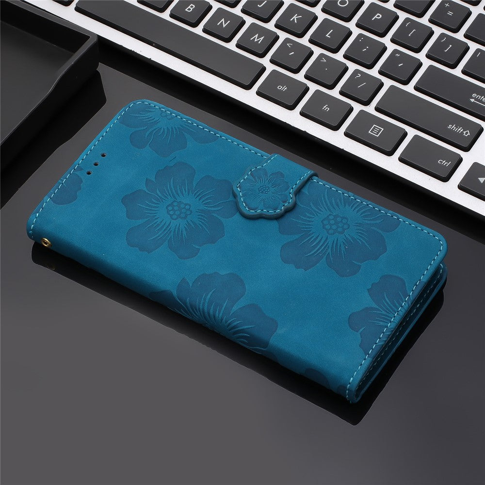 Til Samsung Galaxy A70 Blomster præget, anti-fingeraftryk, med stander, læder etui, pung telefoncover