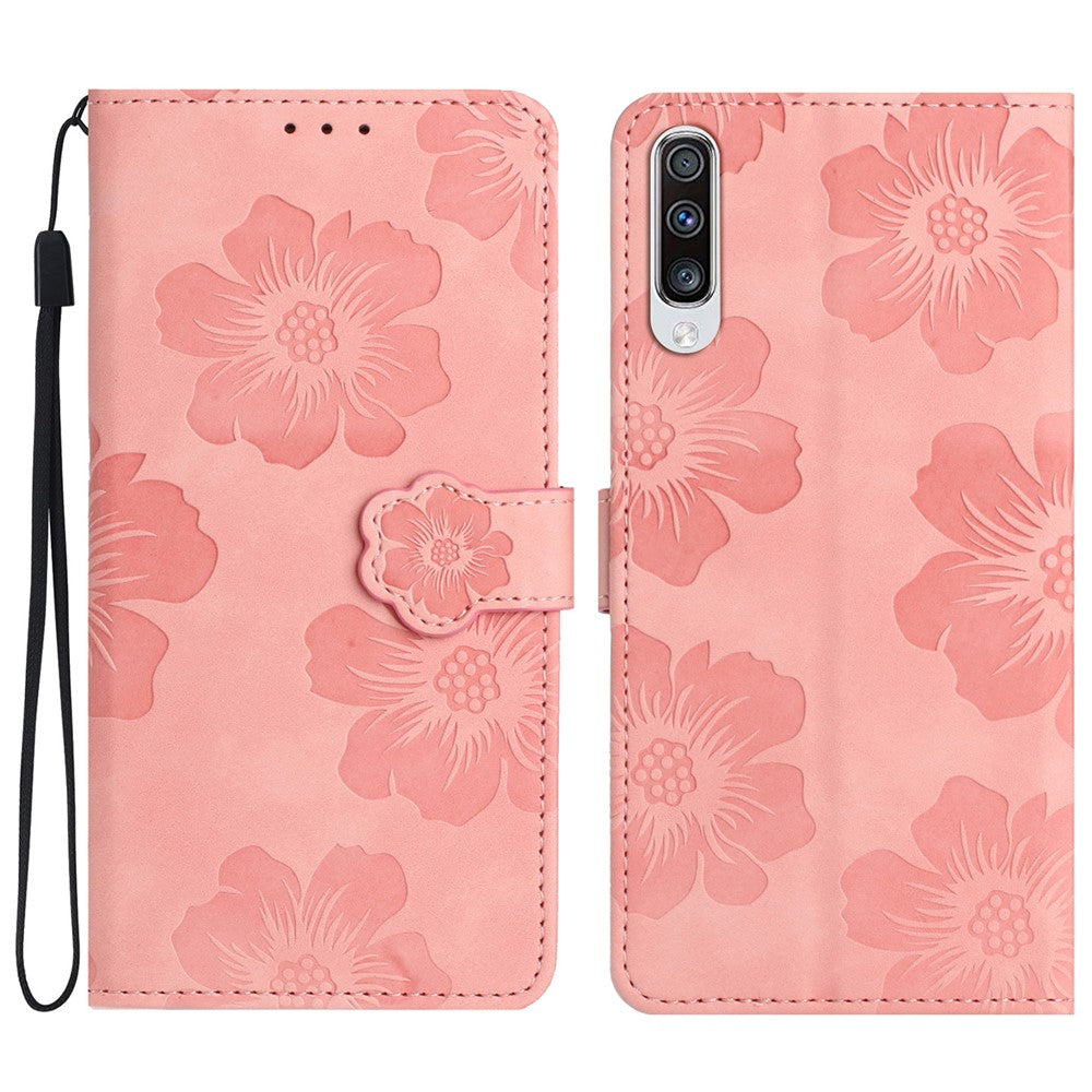 Til Samsung Galaxy A70 Blomster præget, anti-fingeraftryk, med stander, læder etui, pung telefoncover
