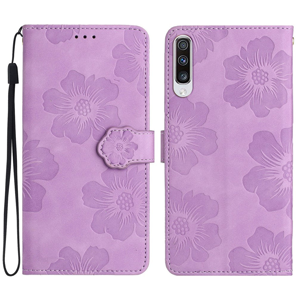 Til Samsung Galaxy A70 Blomster præget, anti-fingeraftryk, med stander, læder etui, pung telefoncover