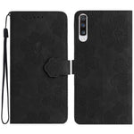 Til Samsung Galaxy A70 Blomster præget, anti-fingeraftryk, med stander, læder etui, pung telefoncover