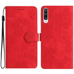 Til Samsung Galaxy A70 Blomster præget, anti-fingeraftryk, med stander, læder etui, pung telefoncover