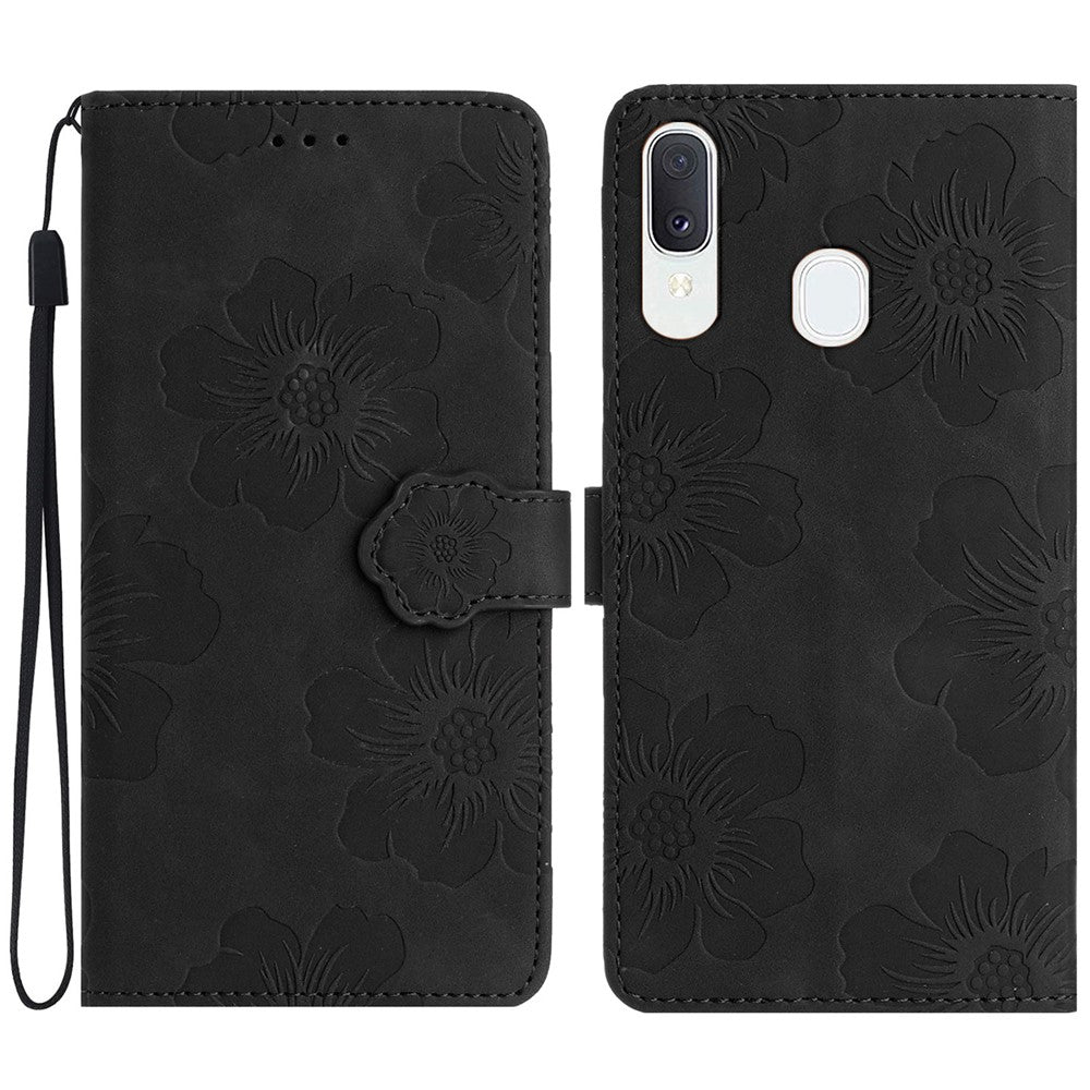 Stødsikkert Cover til Samsung Galaxy A40 Blomsterpræget Stativ Telefonpung Læderetui