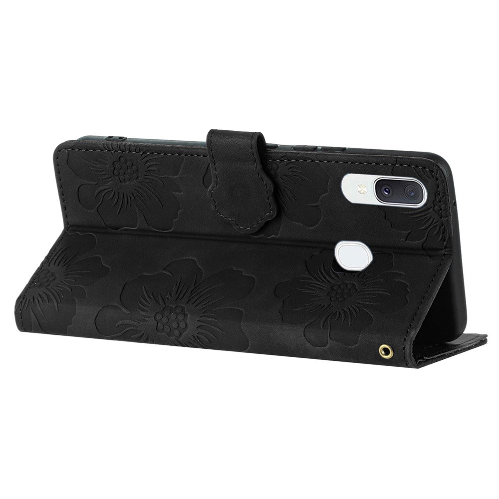 Stødsikkert Cover til Samsung Galaxy A40 Blomsterpræget Stativ Telefonpung Læderetui