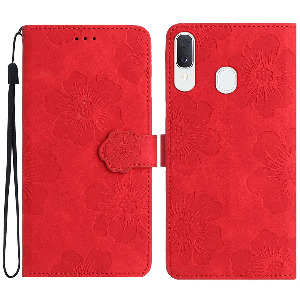 Stødsikkert Cover til Samsung Galaxy A40 Blomsterpræget Stativ Telefonpung Læderetui