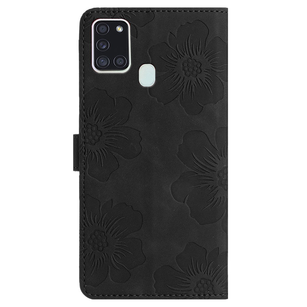 For Samsung Galaxy A21s Flowers Imprint Leather Wallet Case Folding Stand Phone Cover
