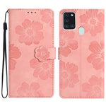 For Samsung Galaxy A21s Flowers Imprint Leather Wallet Case Folding Stand Phone Cover