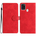 For Samsung Galaxy A21s Flowers Imprint Leather Wallet Case Folding Stand Phone Cover