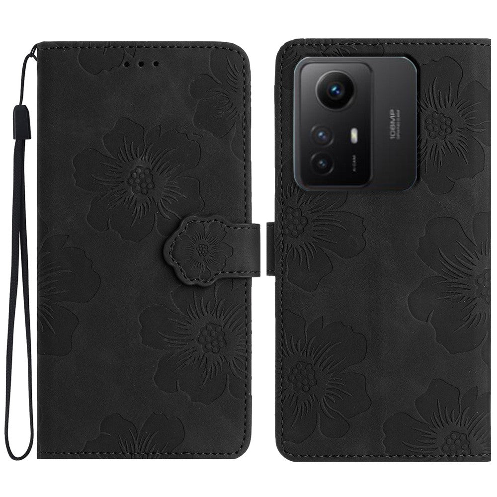 For Xiaomi Redmi Note 12S 4G Drop-proof Leather Phone Shell Flowers Imprinted Stand Wallet Case