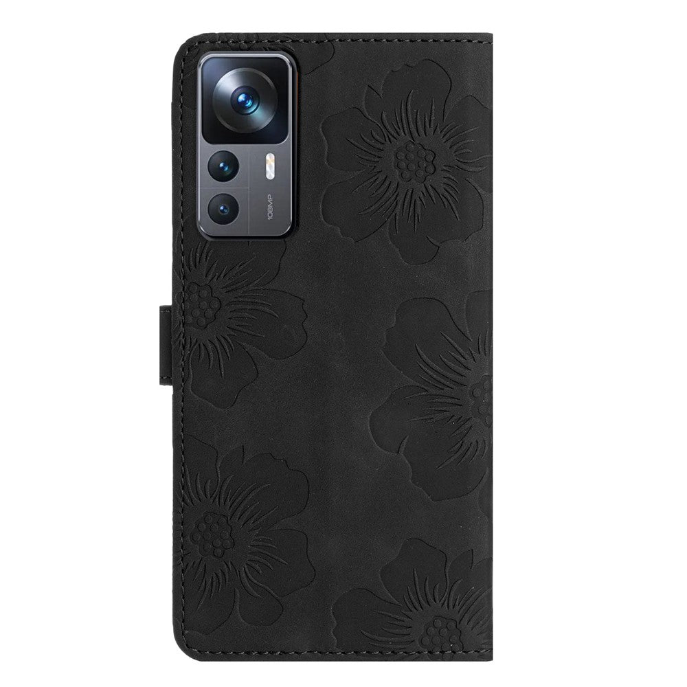 Xiaomi 12T 5G / 12T Pro 5G / Redmi K50 Ultra stativmobilskal blommor präglad PU-läder plånboksfodral