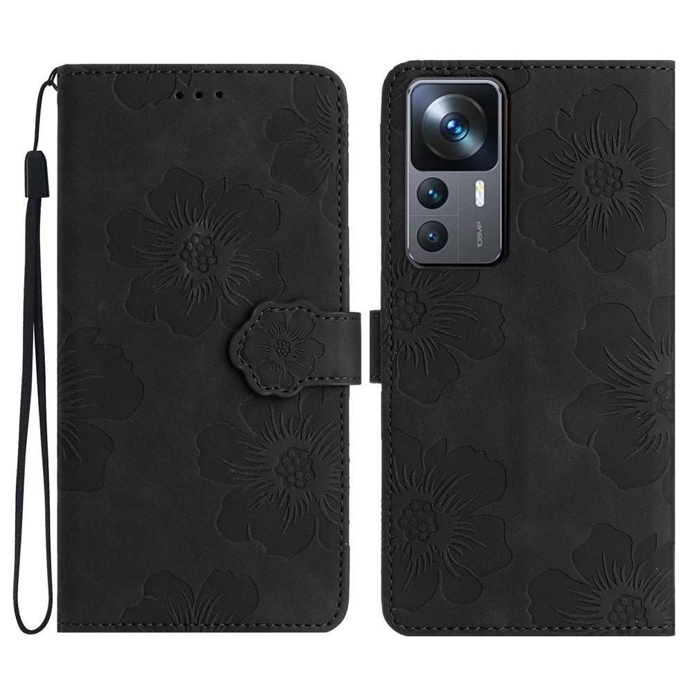 For Xiaomi 12T 5G / 12T Pro 5G / Redmi K50 Ultra Stand Phone Case Flowers Imprinted PU Leather Wallet Cover
