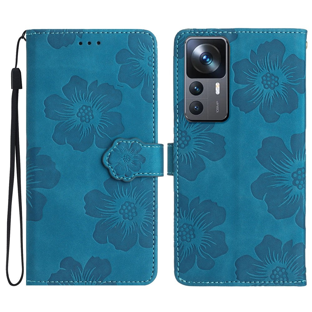 Xiaomi 12T 5G / 12T Pro 5G / Redmi K50 Ultra stativmobilskal blommor präglad PU-läder plånboksfodral