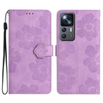 Xiaomi 12T 5G / 12T Pro 5G / Redmi K50 Ultra stativmobilskal blommor präglad PU-läder plånboksfodral